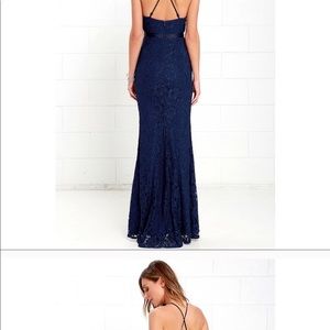 LuLu’s Lace Floor Length Dress. Navy Blue